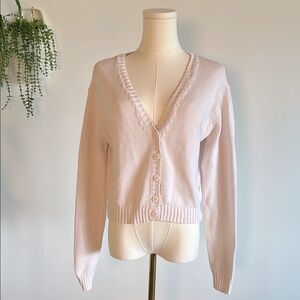 Brandy Melville Billie Baby Pink Cardigan – Cotton Button Down V-Neck Sweater OS
